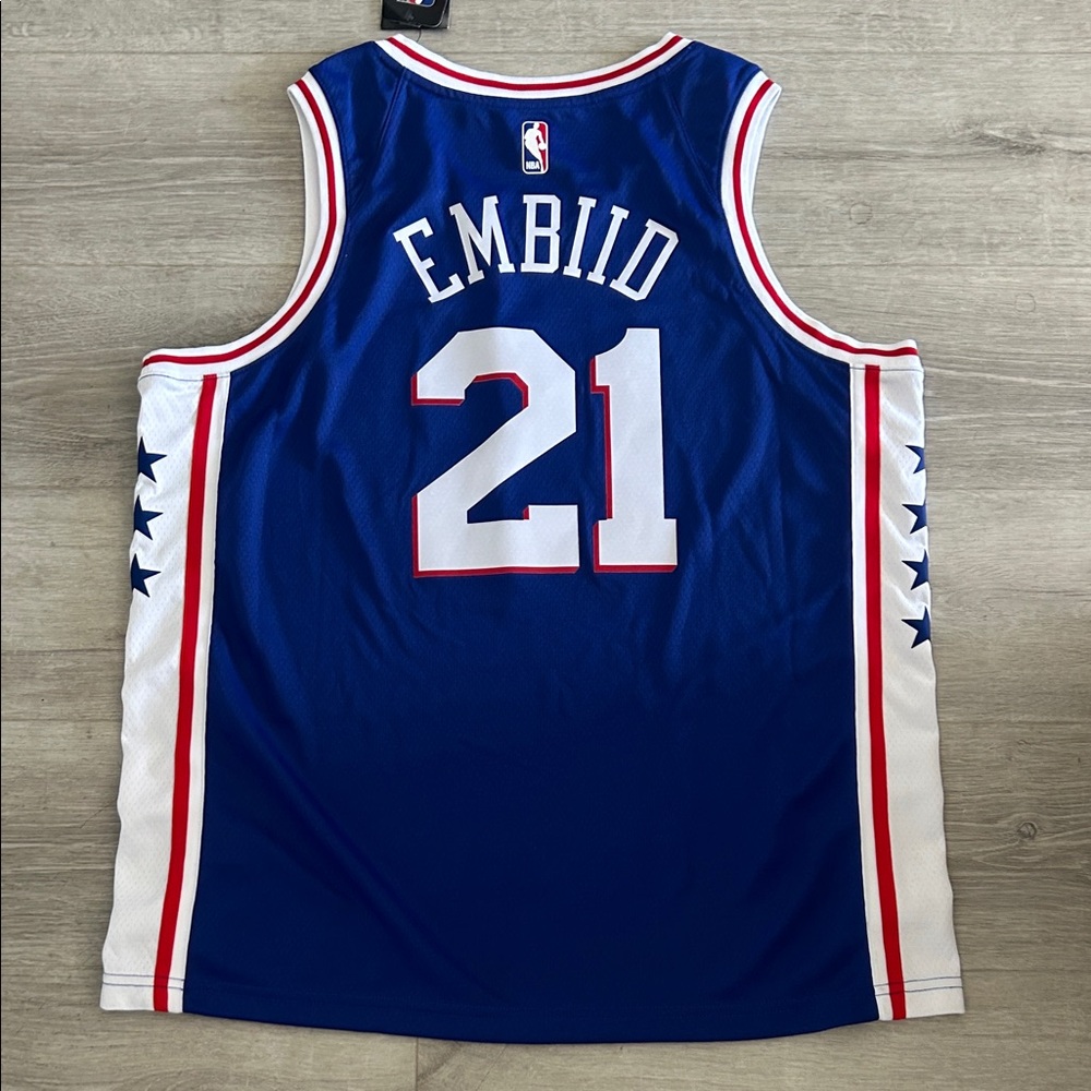 Joel Embiid Nike PHILA #21 Royal Blue Basketball Jersey with White and Red Trim - Picture 7 of 7